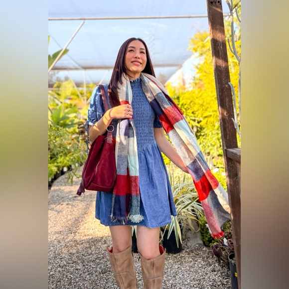 Mint/Red Check Stripe Reversible Scarf - Picture 7 of 12